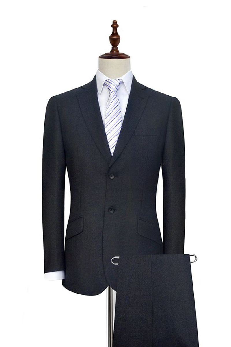 Modest Black Tweed Notched Lapel Two-Button Formal Suit