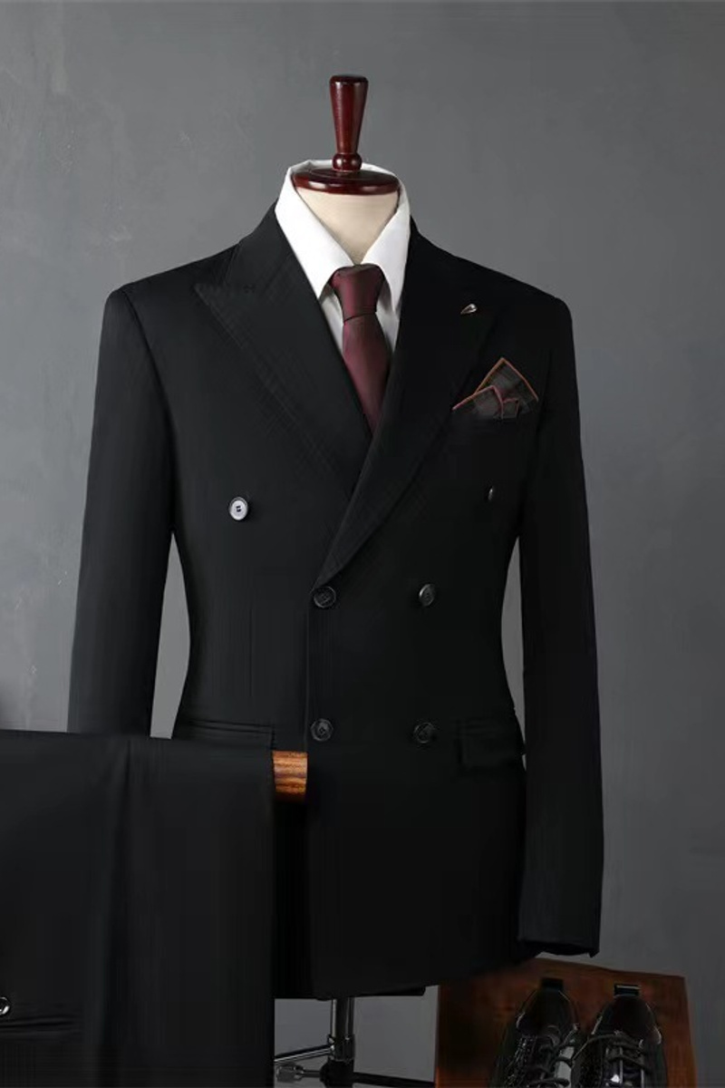 Italian Black Lapel Slim Fit Suit Wedding Business Suit with Adjustable Chest Button