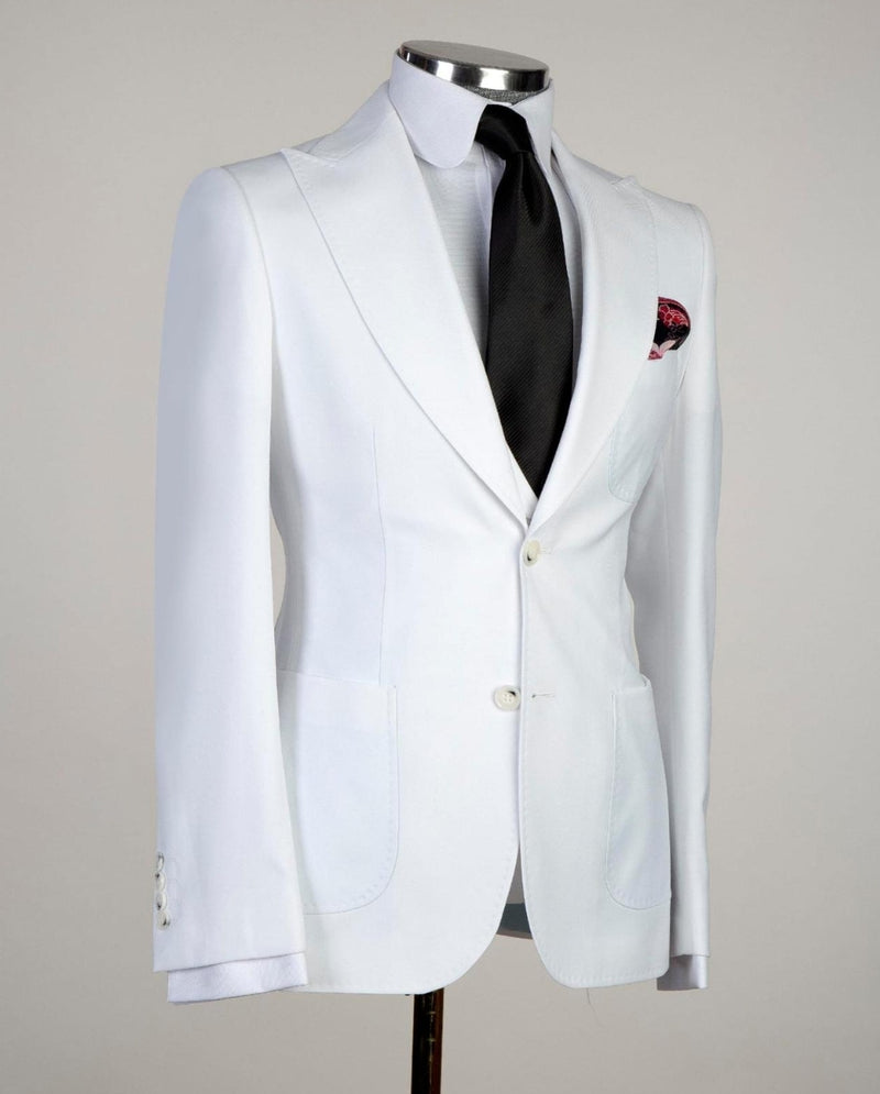 New White Pointed Lapel Three-Piece Business Suit