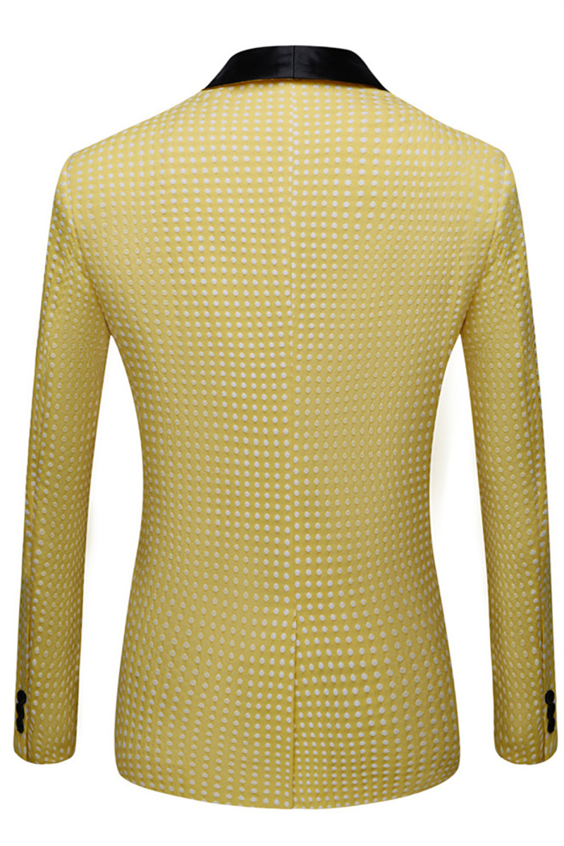 Travis Yellow Dot Shawl Lapel Wedding Groom Suit
