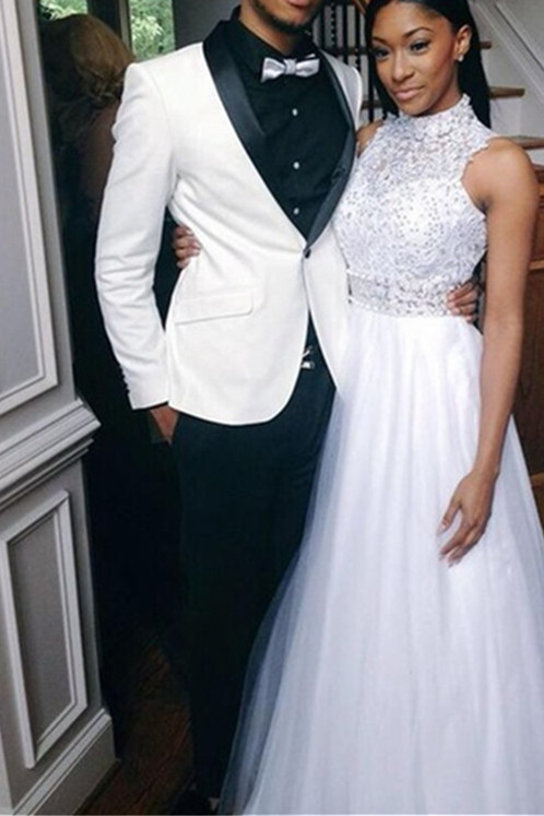 Custom White Shawl Lapel Wedding Suit One-Button