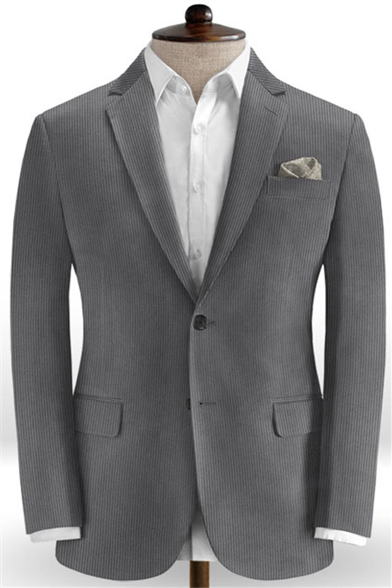 Grey Corduroy Men Suit Two Piece Notched Lapel Business Tuxedo