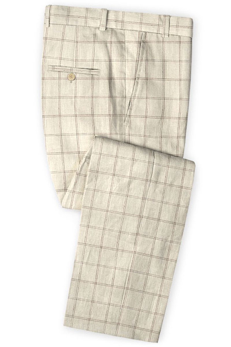Light Champagne Check Linen Tuxedo Fashion Two-Piece Notched Lapel Suit