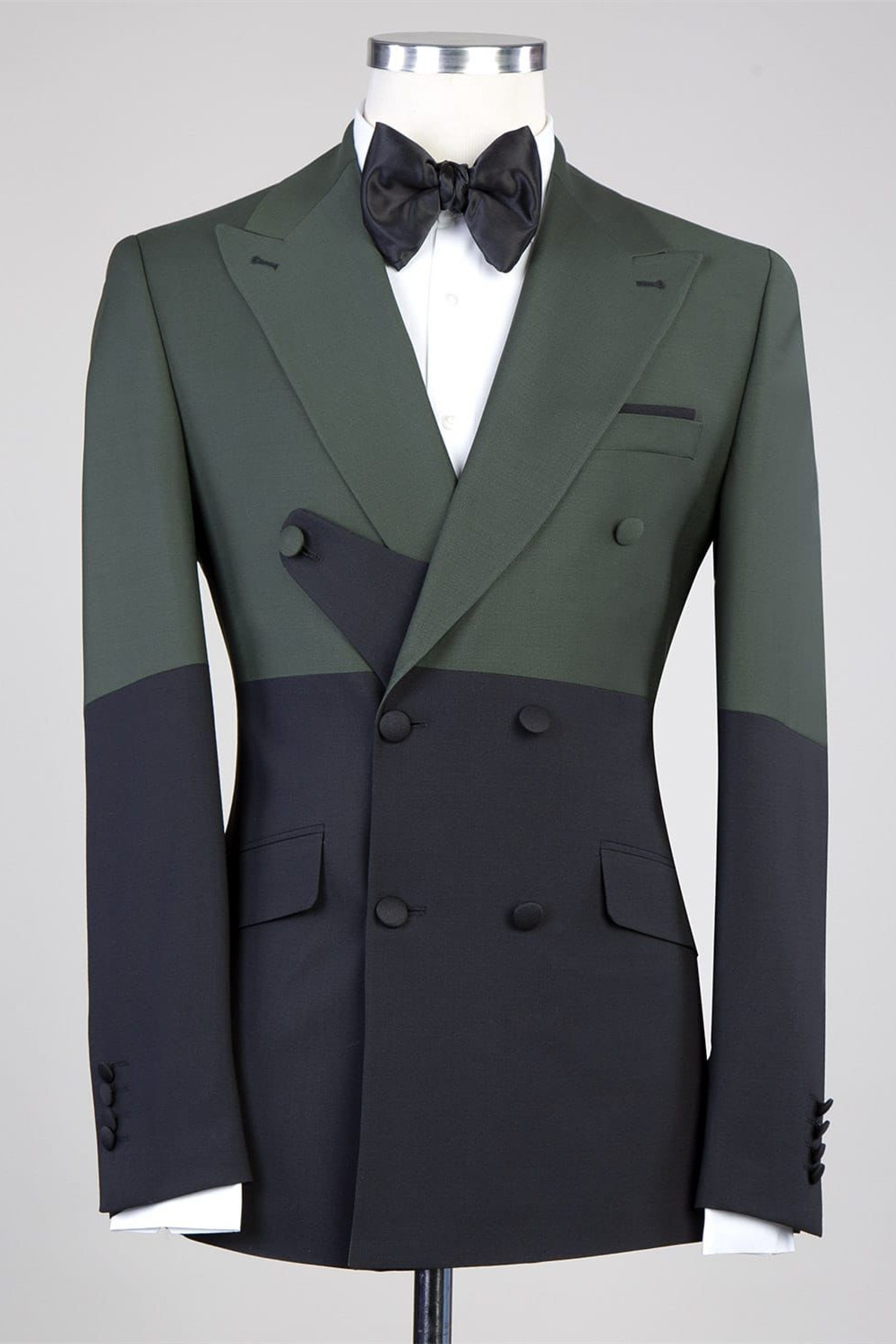 Newest Design Dark Green And Black Double Breasted Men Suit
