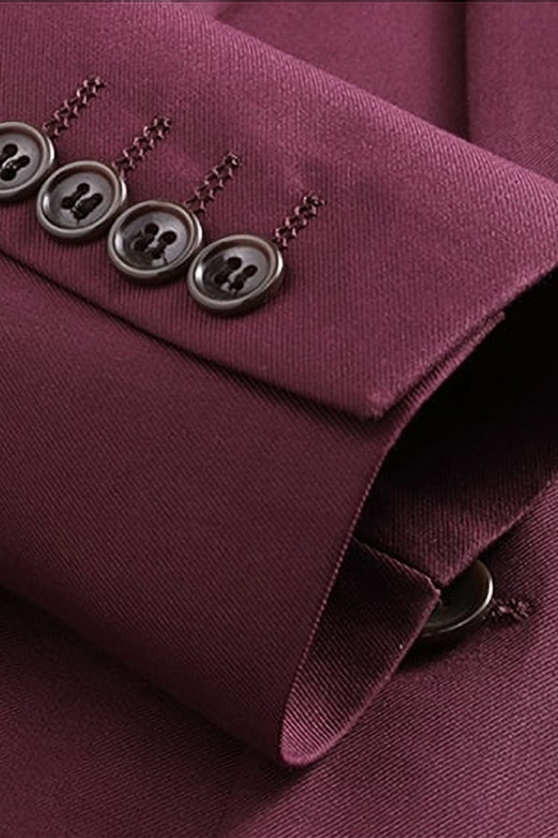 Armando Burgundy Three-Piece Suit Peak Lapel Tuxedo