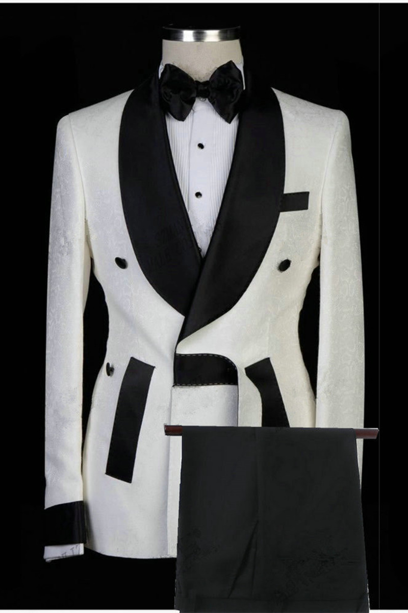 Dominick White Jacquard Shawl Lapel Fashion Wedding Suit