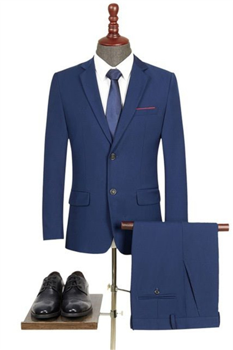 Navy Business Suit Two-Button Solid Slim Fit Tuxedo