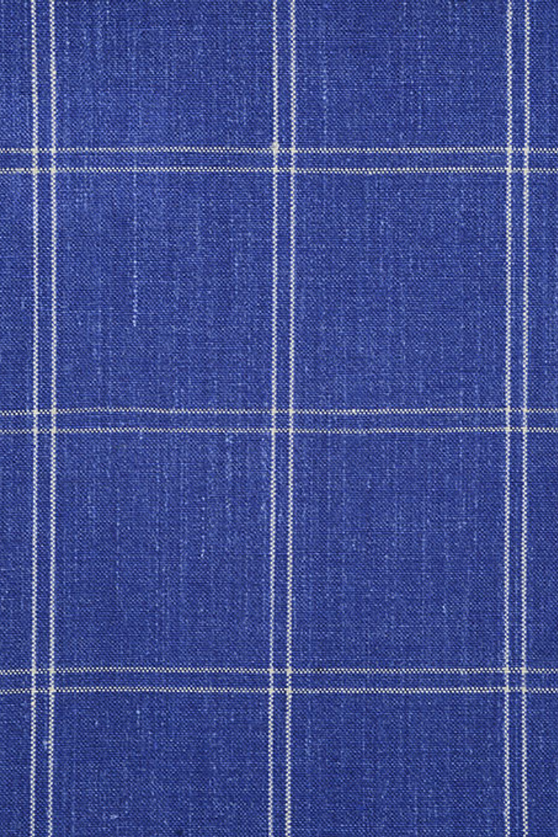 Ocean Blue Check Linen Suit Notched Lapel Slim Fit Tuxedo