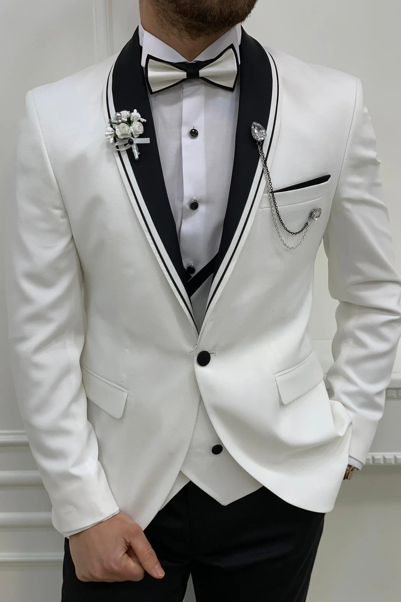Italian White Slim Fit Shawl Lapel Three-Piece Tuxedo
