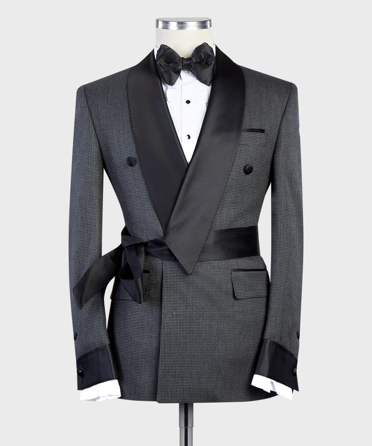 Gray Fashion Two-Piece Tailored Suit with Black Shawl Lapel