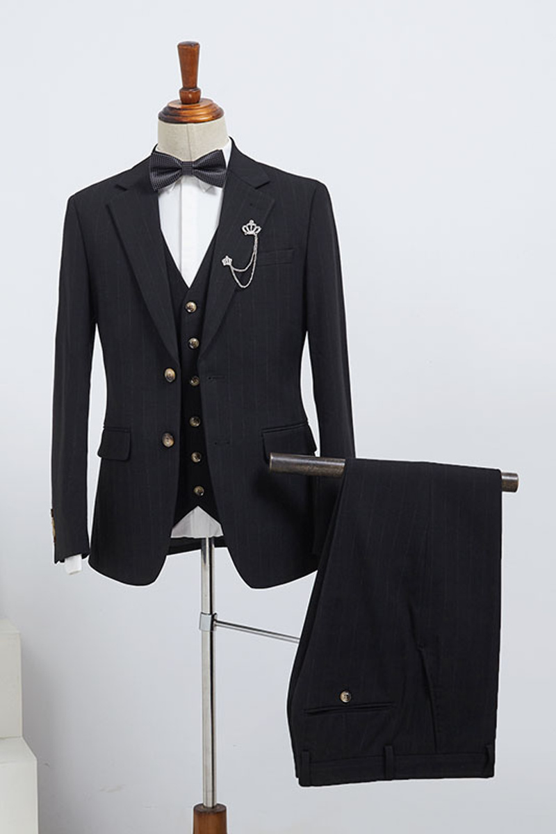 Barton Classic Black Striped Three-Piece Tailored Suit