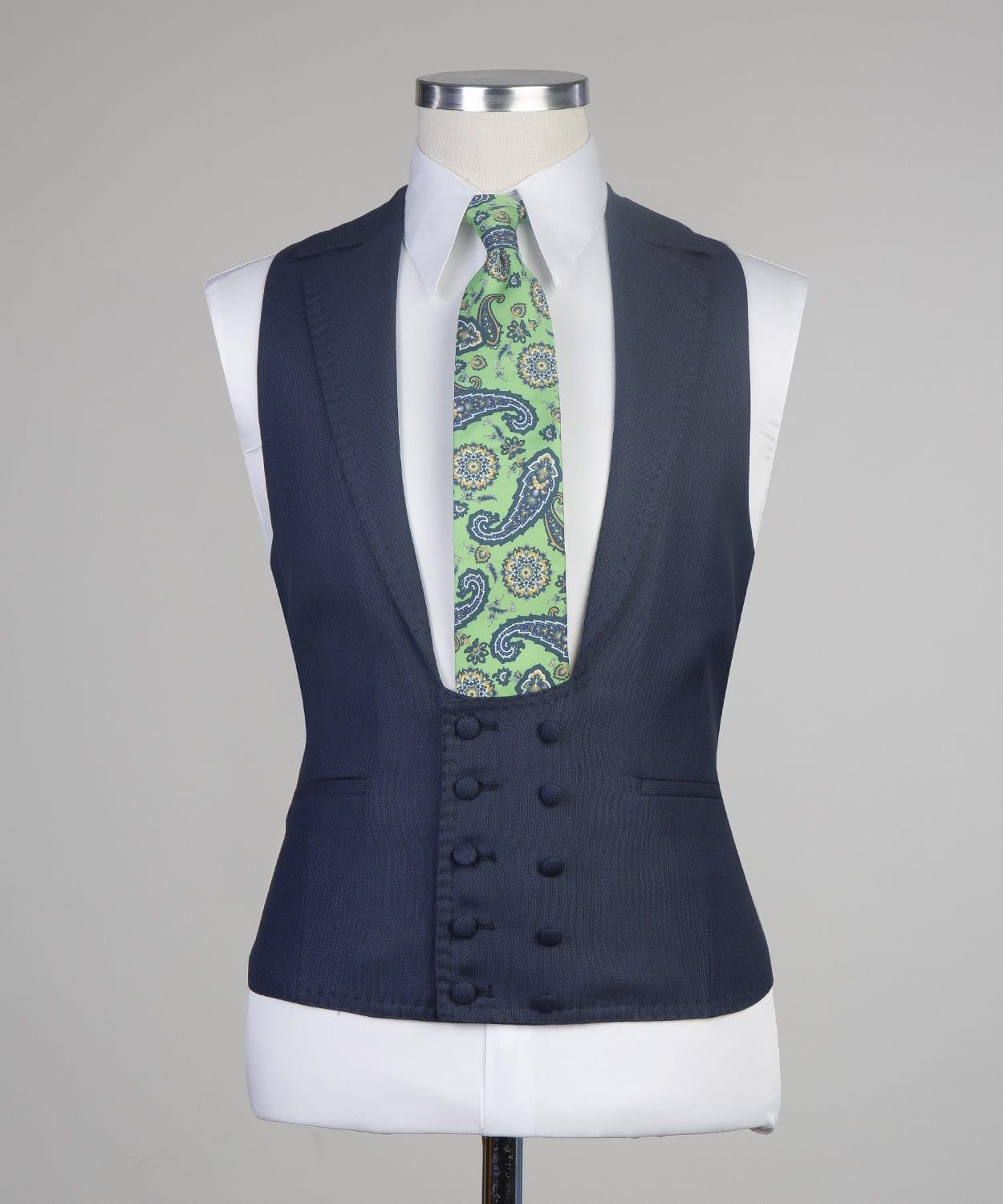 Navy Blue One-Button Three-Piece Peaked Lapel Suit