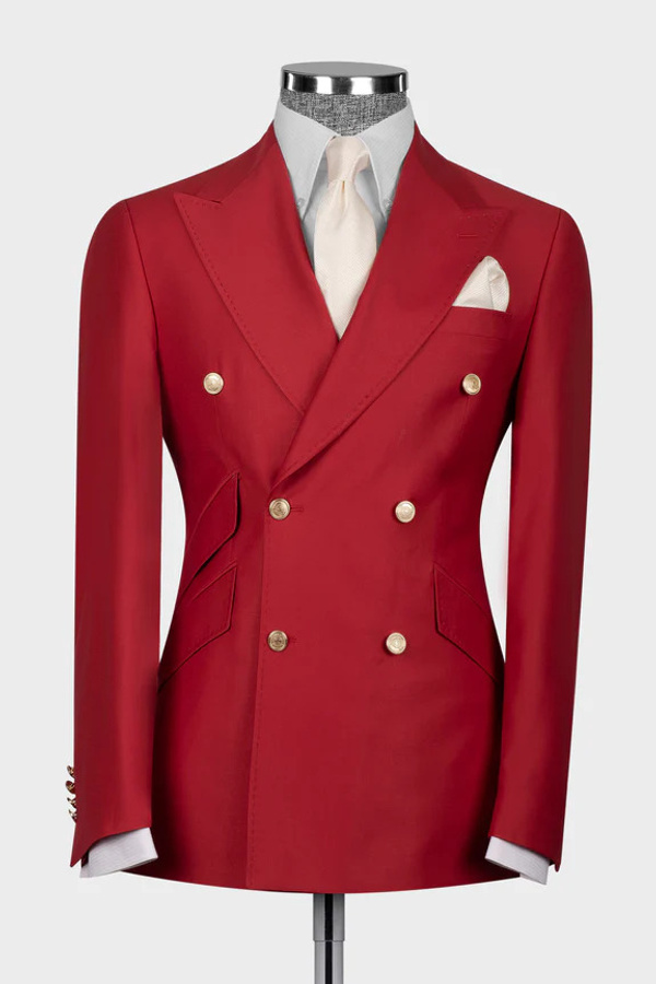James Red Double-Breasted Three-Pocket Suit Two-Piece