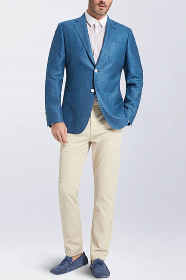 Casual Bright Blue Blend Patch Pocket Men Blazer