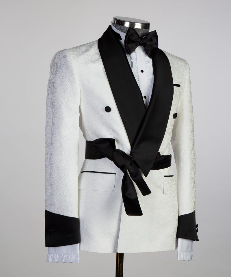 Cuthbert Fashion White Double-Breasted Shawl Lapel Jacquard Wedding Suit