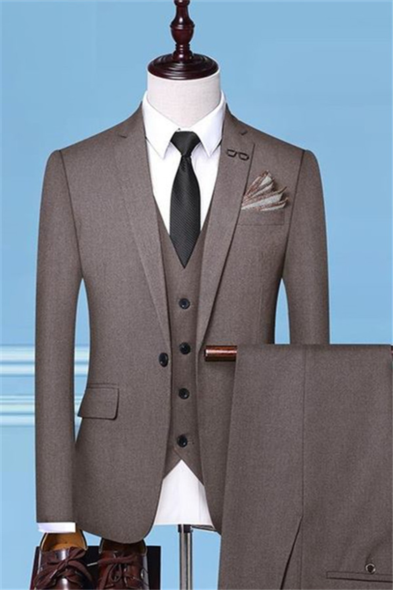 Groom Tuxedo Brown Suit Fashion Side Slit Wedding Tuxedo