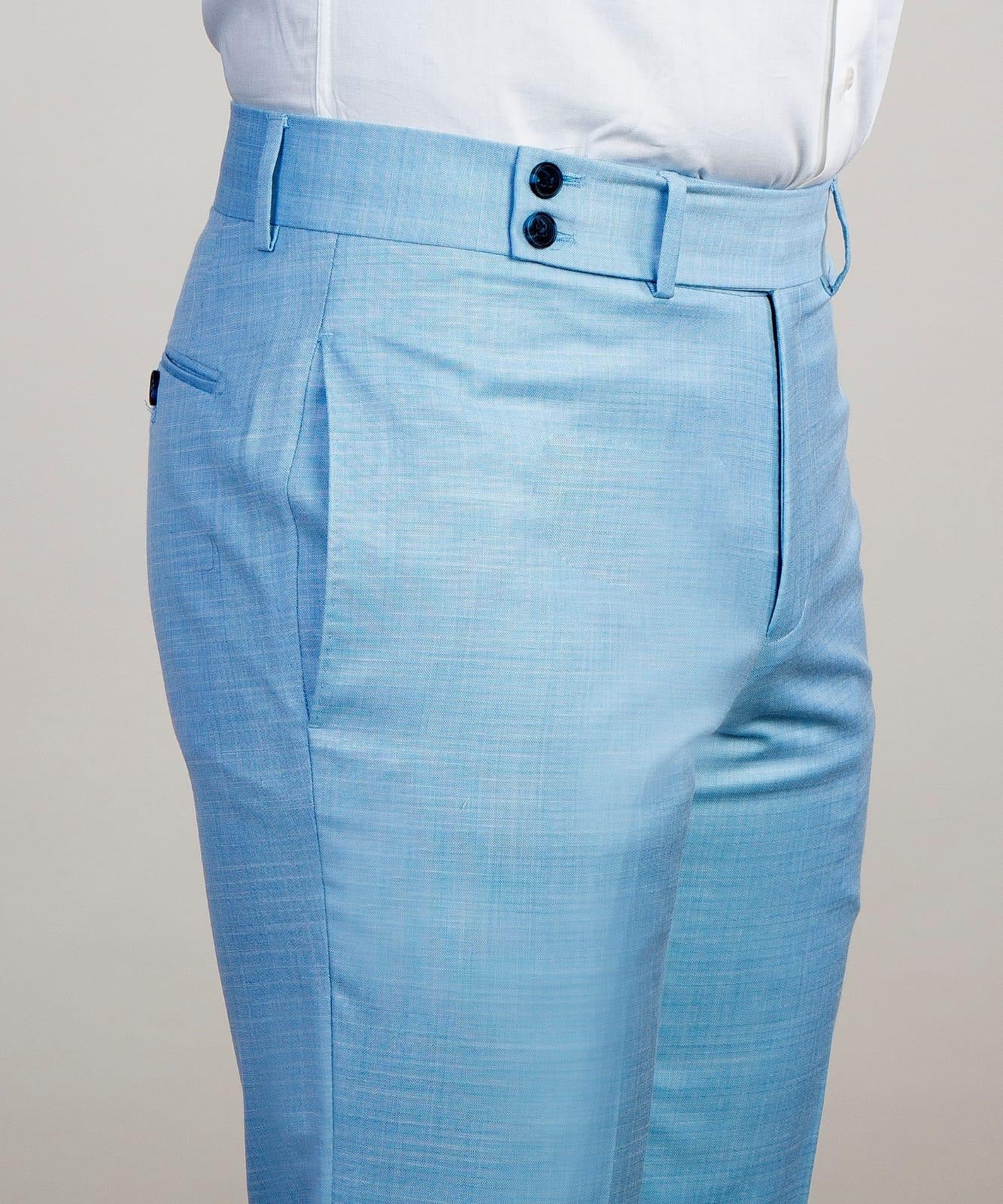 Sky Blue New Arrival Point Collar Double Breasted Two-Piece Prom Suit