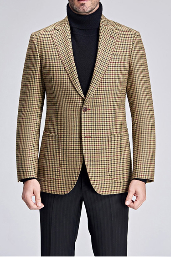 Check Patch Pocket Khaki Casual Blazer