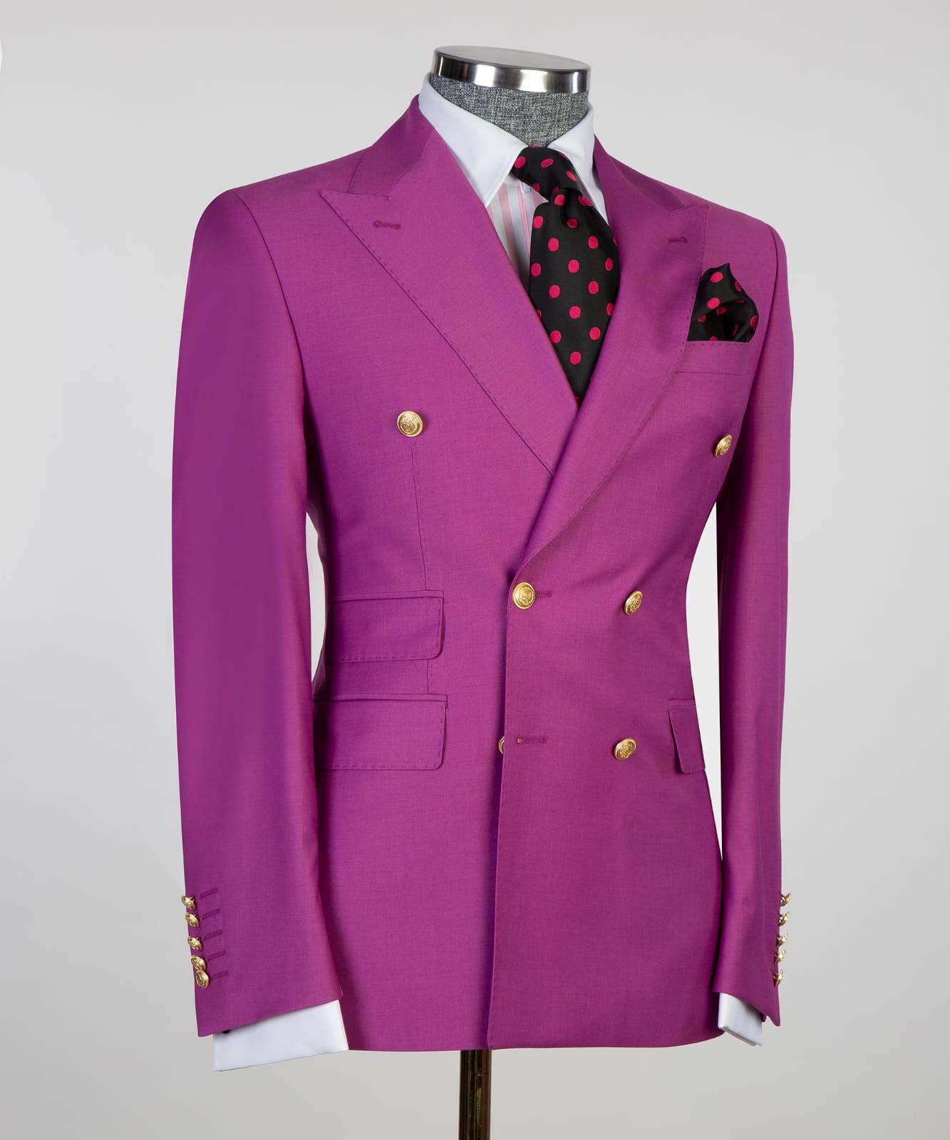 New Arrival Fuchsia Fashion Double-Breasted Point Collar Prom Suit