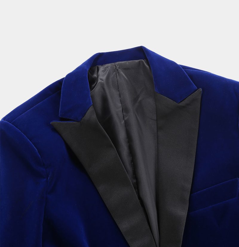 Royal Blue Peak Lapel Suit Classic Velvet Best Prom Tuxedo