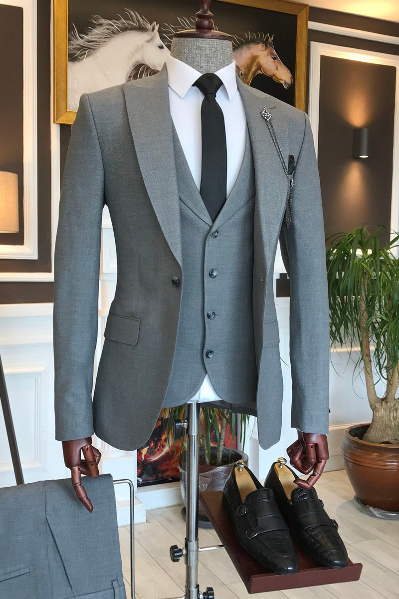 Osmond Trendy Dark Grey Pointed Lapel Slim Fit Suit