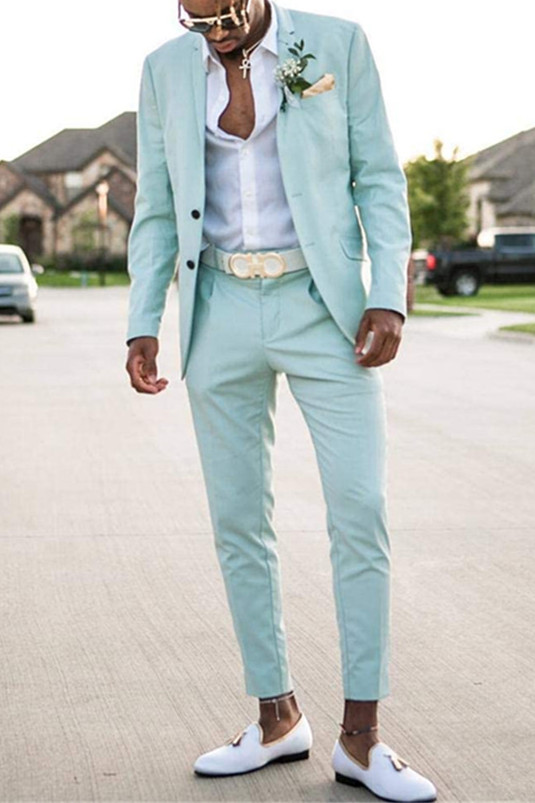 Mint Green Slim Fit Men Suit Groomsmen Suit Two-Piece Notched Lapel Prom Suit