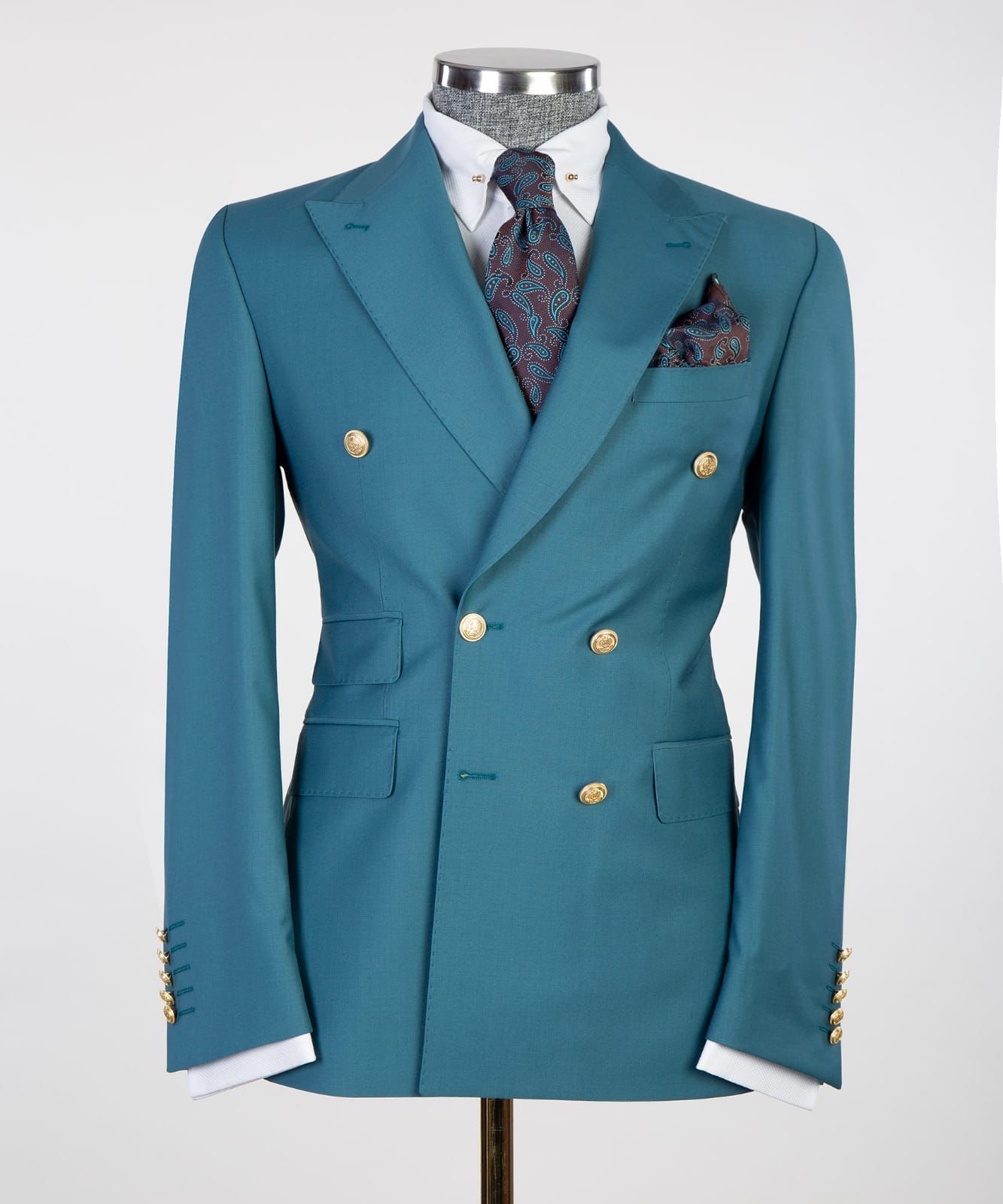 Stylish Blue Point Collar Two-Piece Suit
