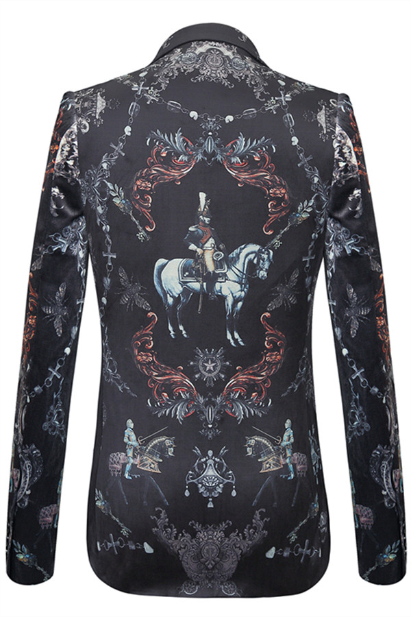 Jose Knight Print Slim Fit Pleuche Men Blazer
