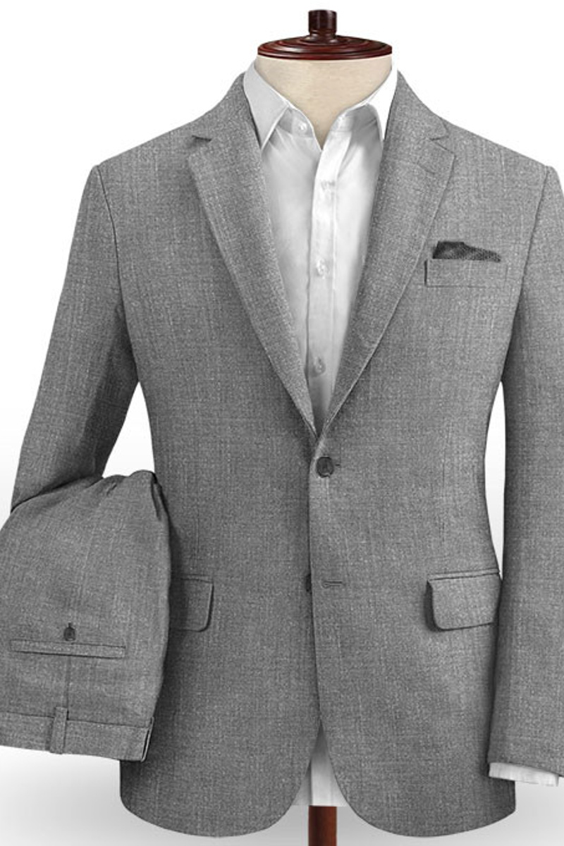 Grey Two-Piece Beach Groom Suit Linen Fitted Wedding Business Tuxedo