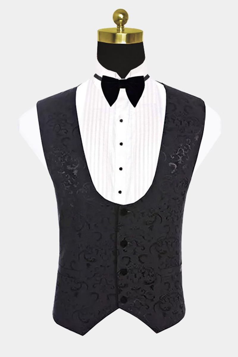 Three-Piece Black Jacquard Suit Unique Prom Dinner Suit