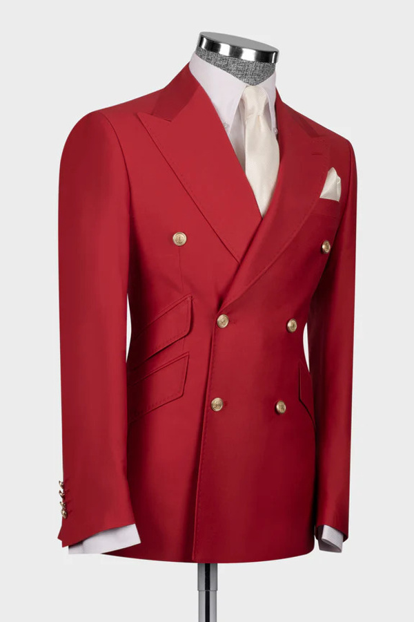 James Red Double-Breasted Three-Pocket Suit Two-Piece