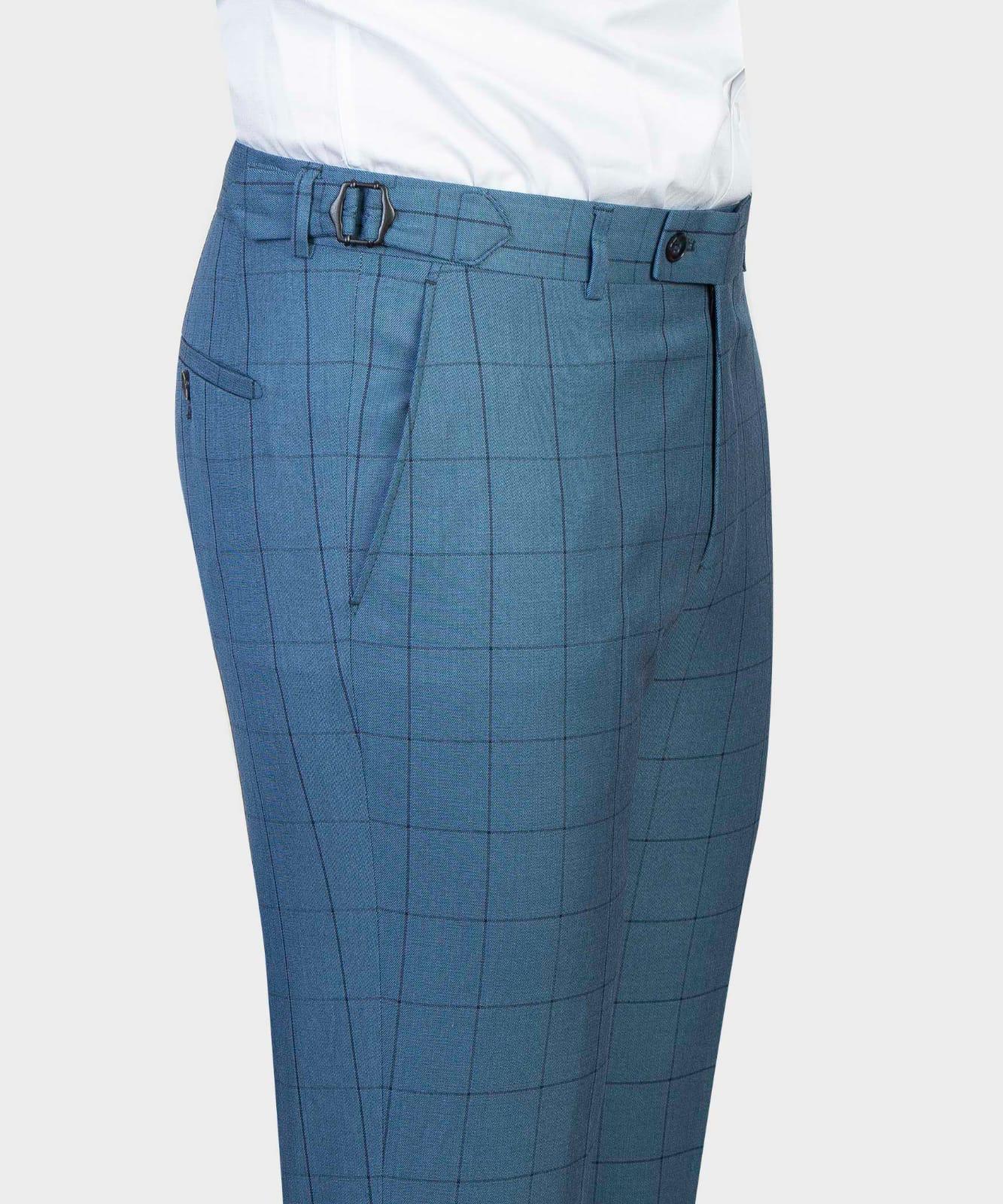 Fashion Blue Plaid Slim Fit Peaked Lapel Three-Piece Suit