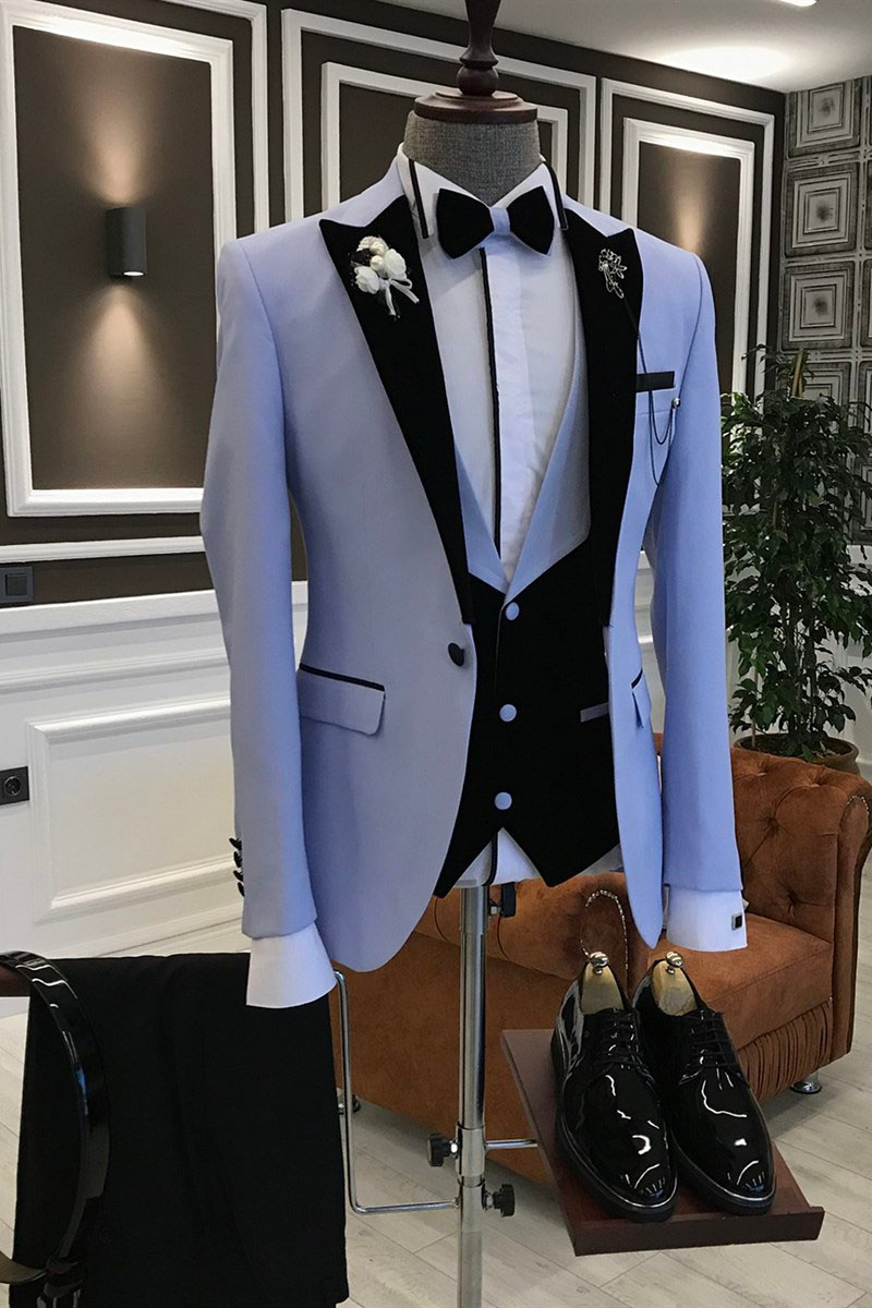 Sam Purple Three-Piece Black Pointed Lapel Slim Fit Prom Suit