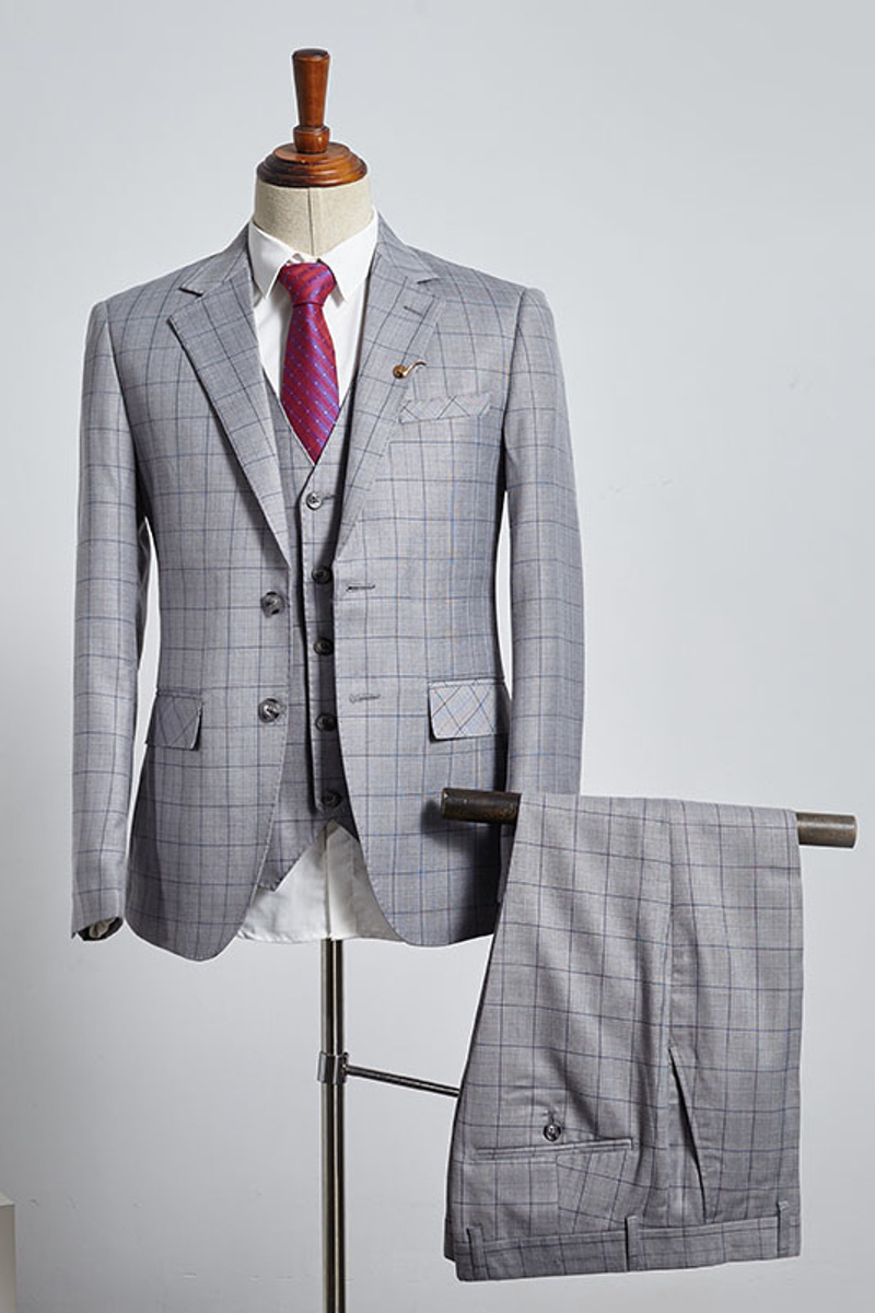 Buck Sleek Grey Plaid Three-Pack Slim Fit Suit