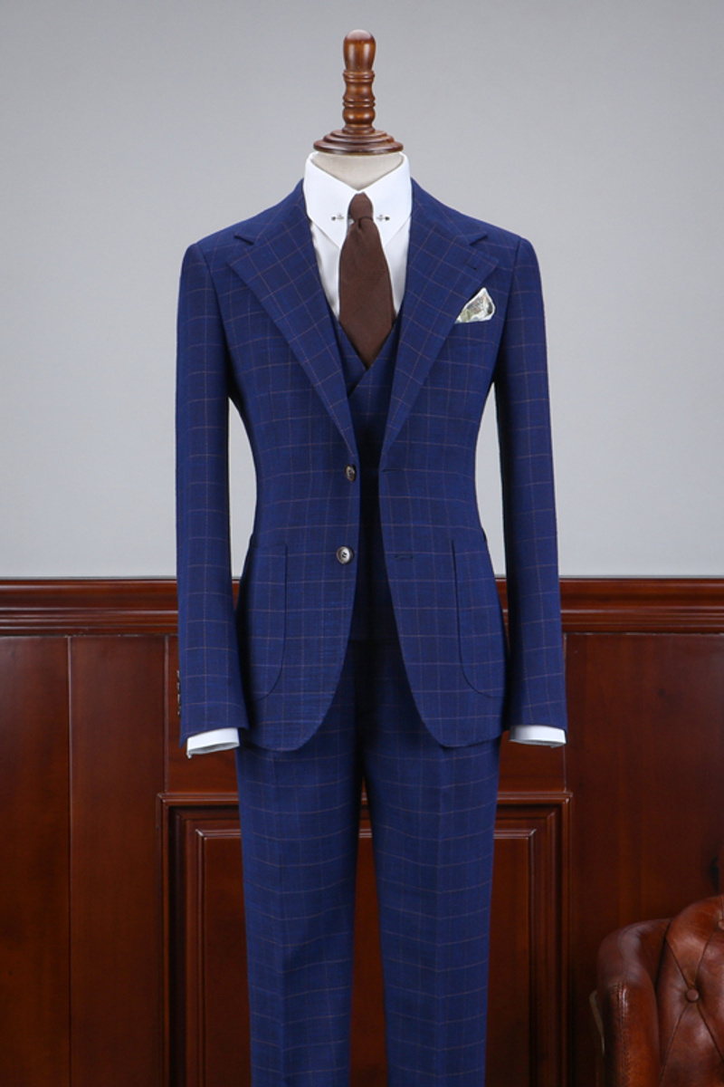 Abbott Modern Blue Plaid Three-Pack Slim Fit Suit