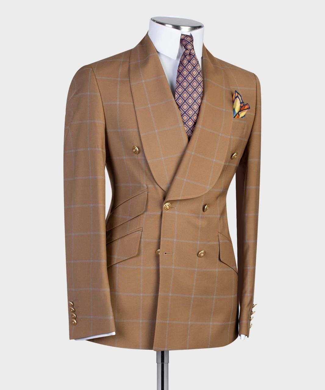 Shawl Lapel Check Double-Breasted Suit