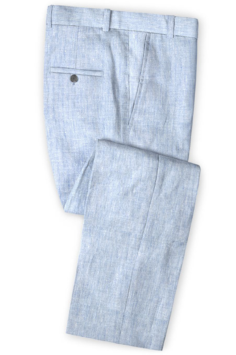 Sky Blue Cotton Linen Summer Wedding Suit Beach Suit Groom Tuxedo Blazer