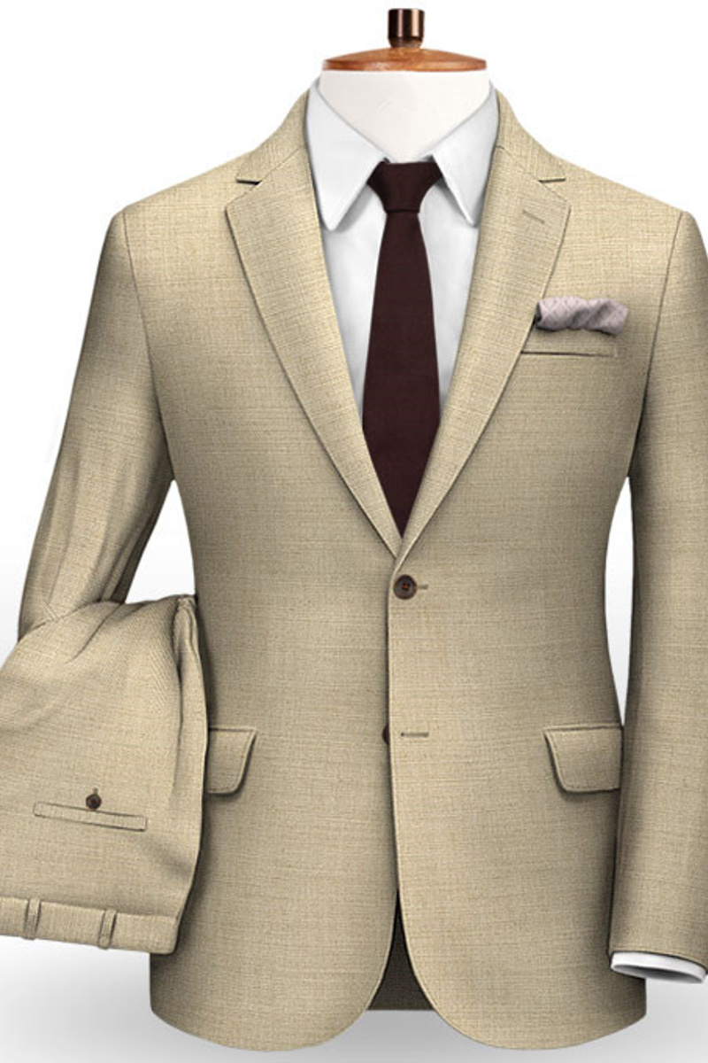 Khaki Wedding Groom Suit Slim Fit Plaid Tuxedo