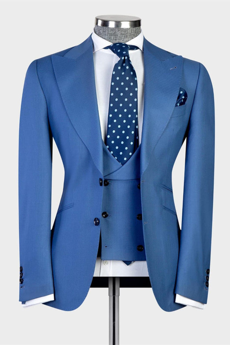 Modern Blue Three-Piece Point Lapel Business Suit