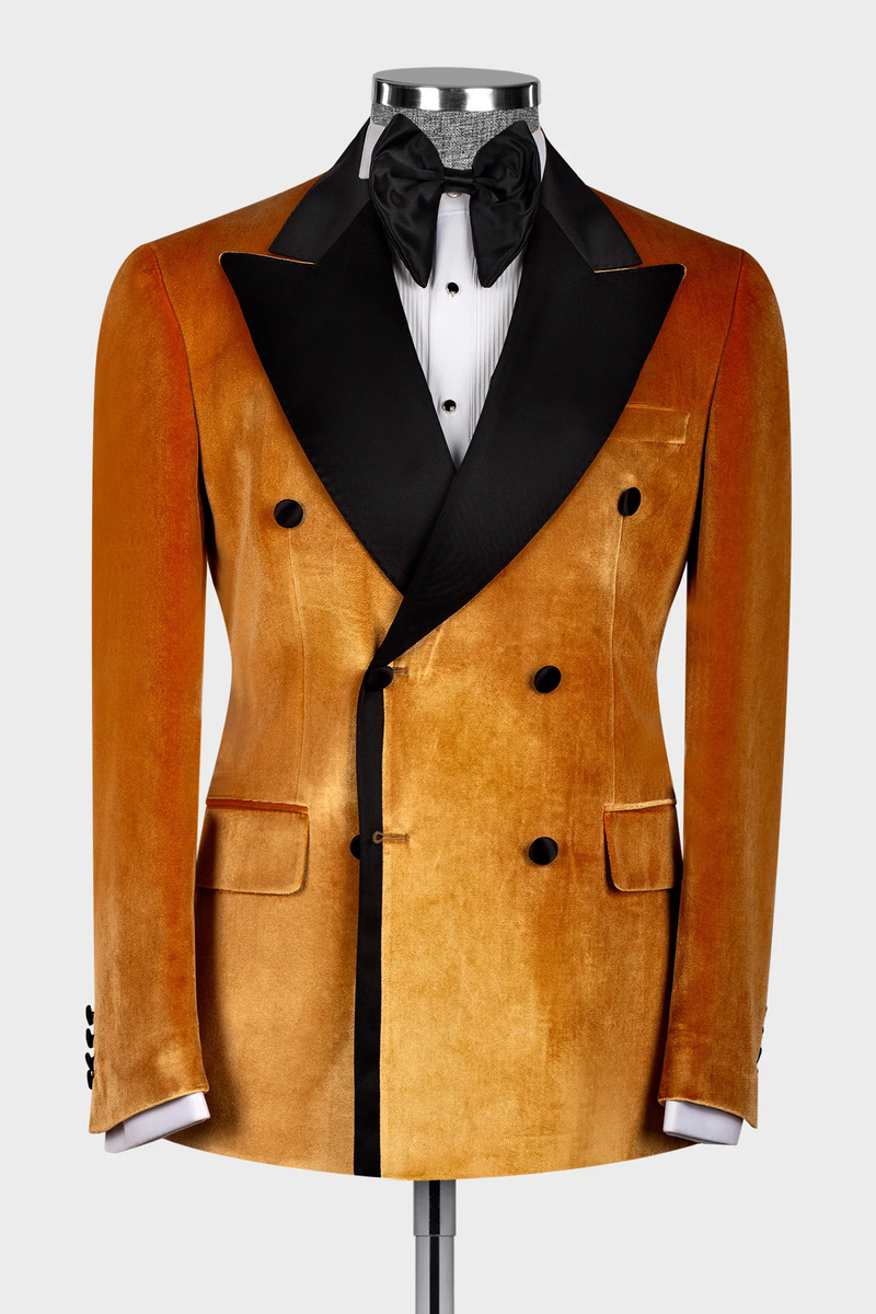 Dazzling Gold Velvet Lapel Two-Piece Suit Prom Suit
