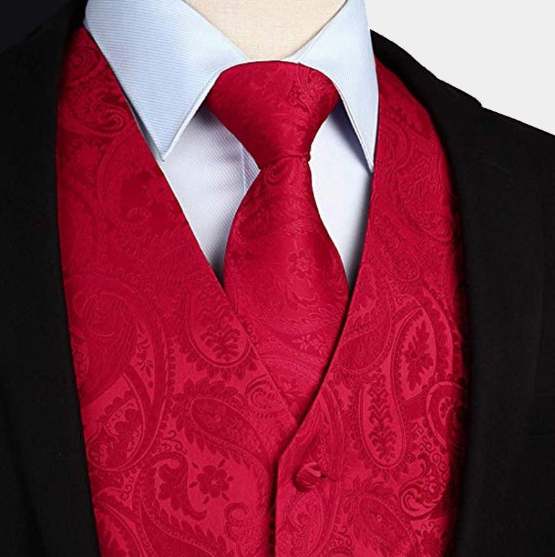 Stylish Silk Red Paisley Men Dress Vest For Prom