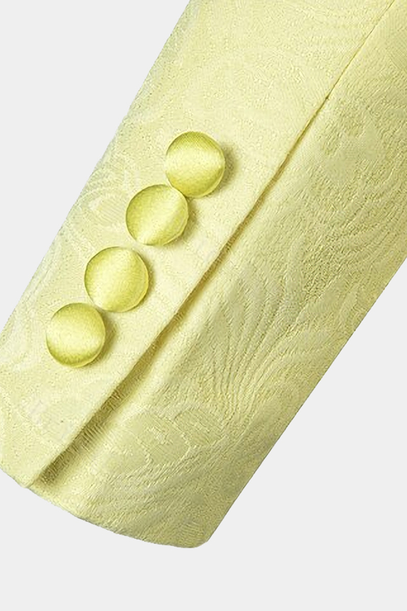 Yellow Jacquard Men Suit Three Piece Cape Lapel Tuxedo