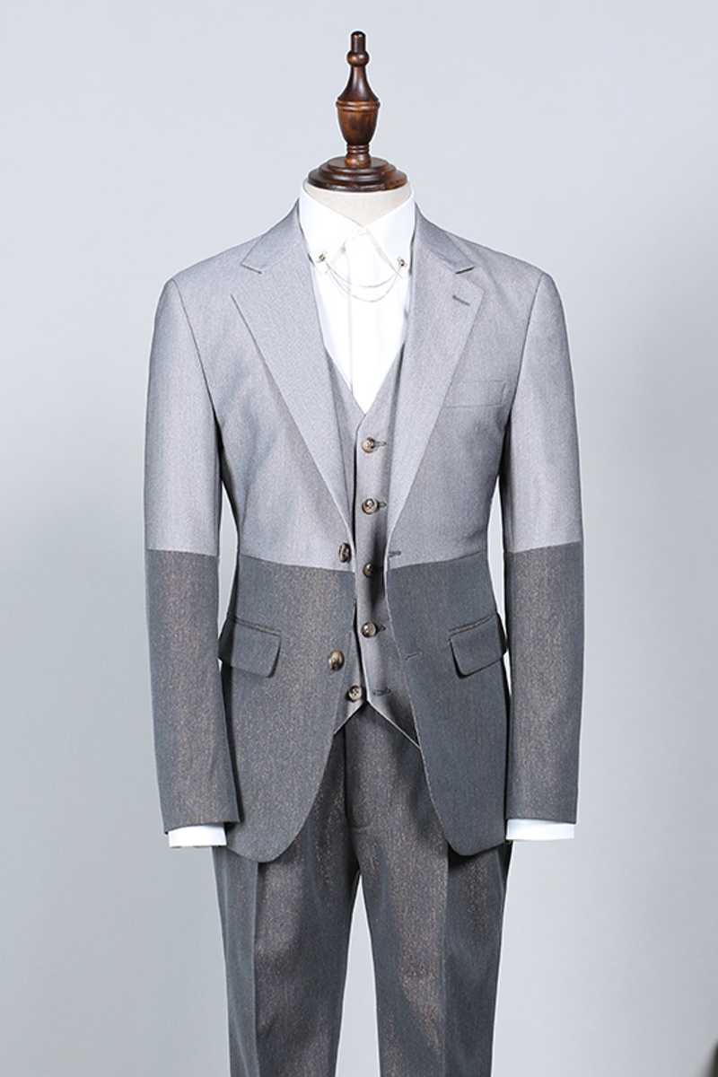 Nathan Stylish Grey Three Piece Notched Lapel Slim Fit Suit