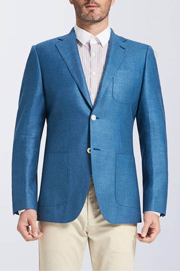 Casual Bright Blue Blend Patch Pocket Men Blazer
