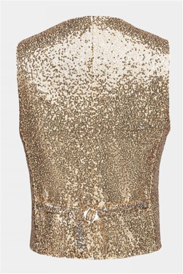 Maximilian Fashion Gold Sequined Men Vest For Prom