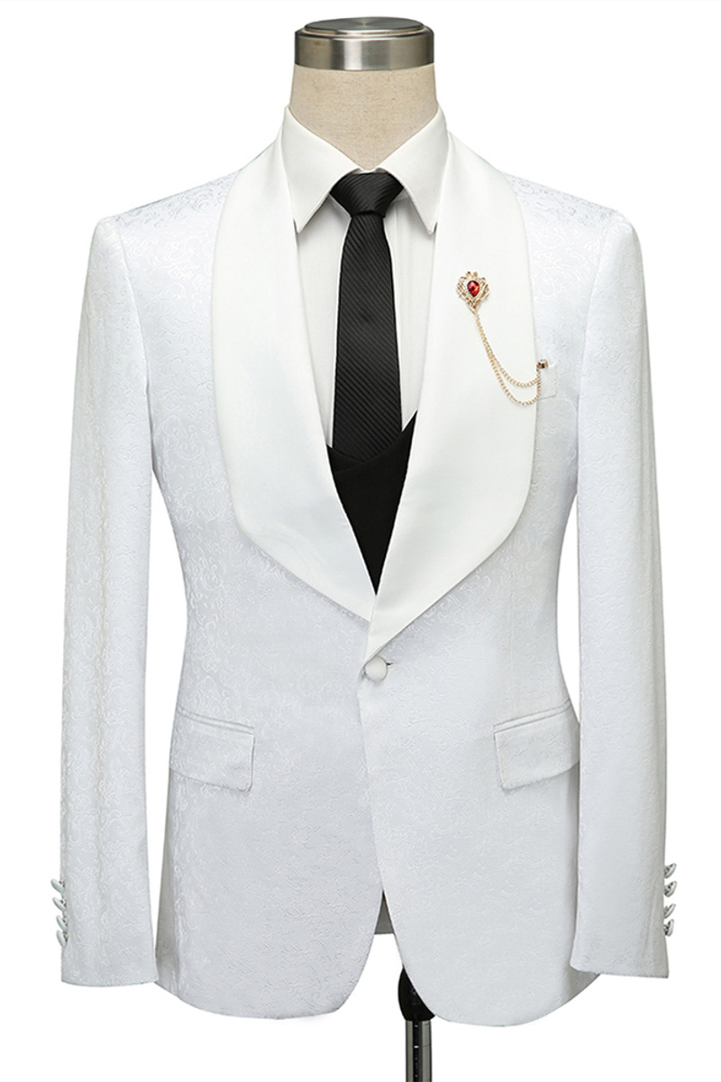 Miles White Jacquard Slim Fit Shawl Lapel Wedding Suit