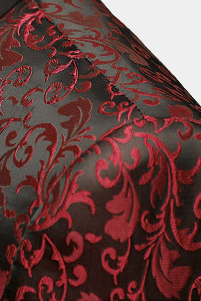 Burgundy Paisley Tuxedo Jacket Charming Jacquard Blazer For Prom