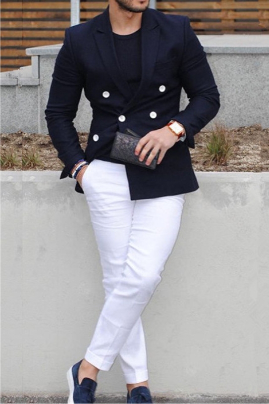 Kellen Dark Navy Double Breasted Point Lapel Formal Men Suit