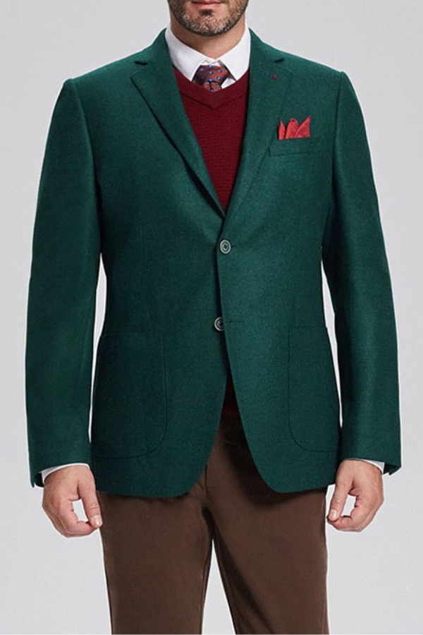 Men Classic Dark Green Patch Pocket Blazer