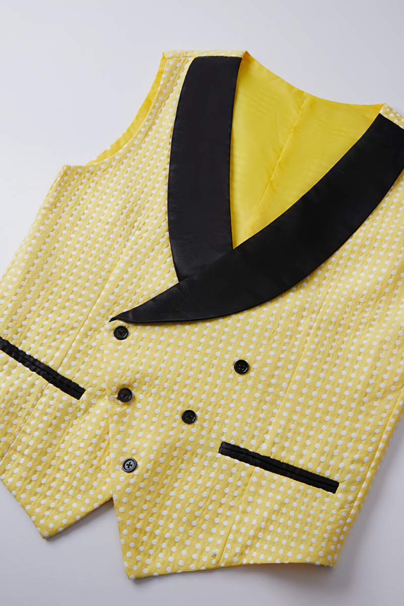 Travis Yellow Dot Shawl Lapel Wedding Groom Suit